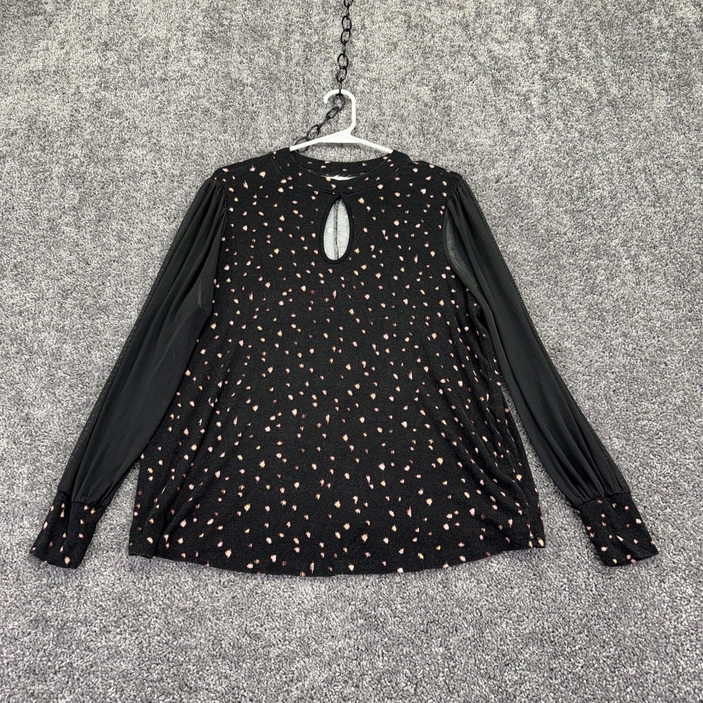 Maurices Blouse Womens 0X Black Polka Dot Long Sleeve Keyhole Knit Top Stretch